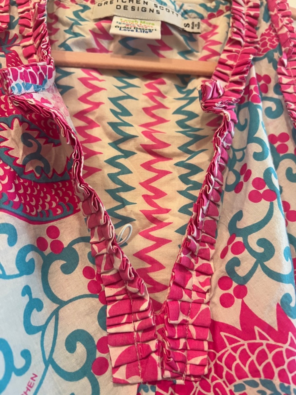 Gretchen Scott Designs Pink & Turquoise Dragon Print Mini Dress - Picture 3 of 16